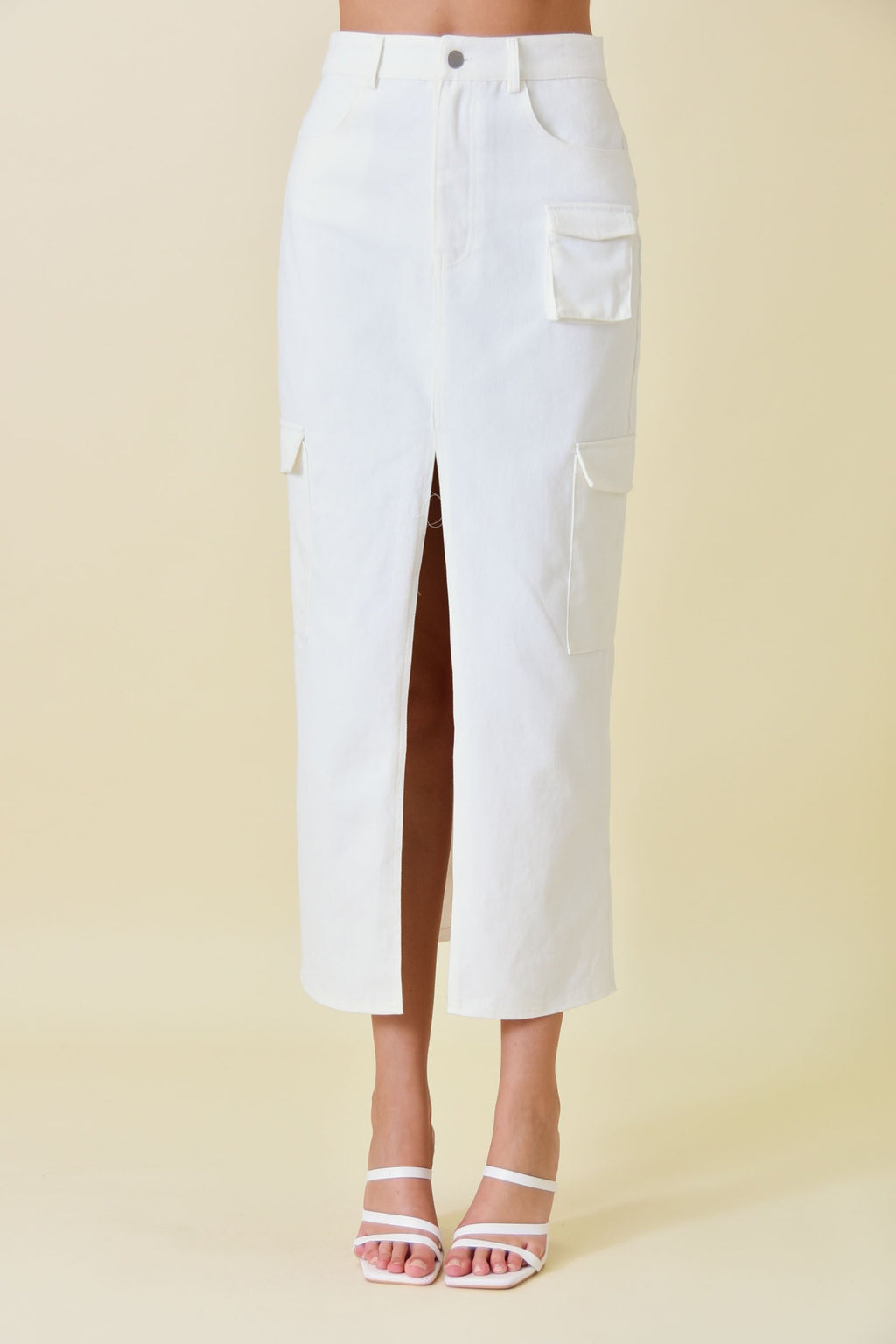 White Cargo Midi Skirt