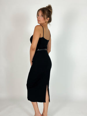 Easy Ribbed Knit Midi Dress | Black