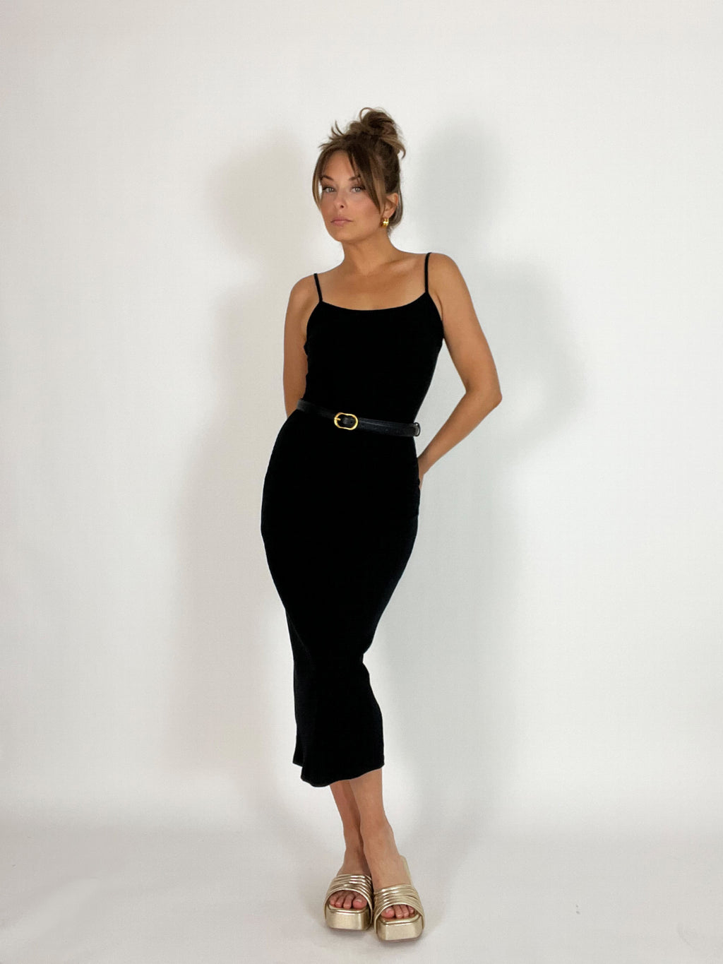 Easy Ribbed Knit Midi Dress | Black