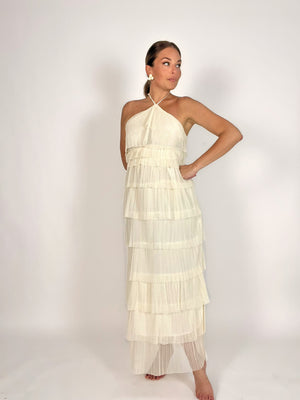 Pale Yellow Tiered Maxi Dress
