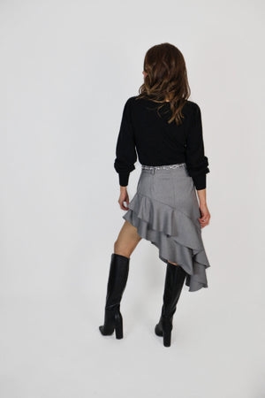 Grey Asymmetrical Ruffle Skirt